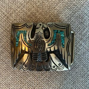 Vintage Sterling and turquoise belt buckle